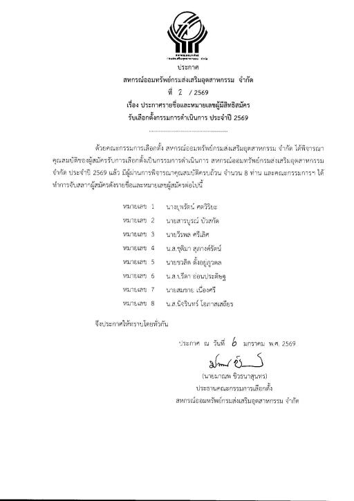 ปชส.ประกาศรายชื่อและหมายเลขผู้มีสิทธิสมัครรับเลือกตั้งกรรมการดำเนินการ ประจำปี 2569